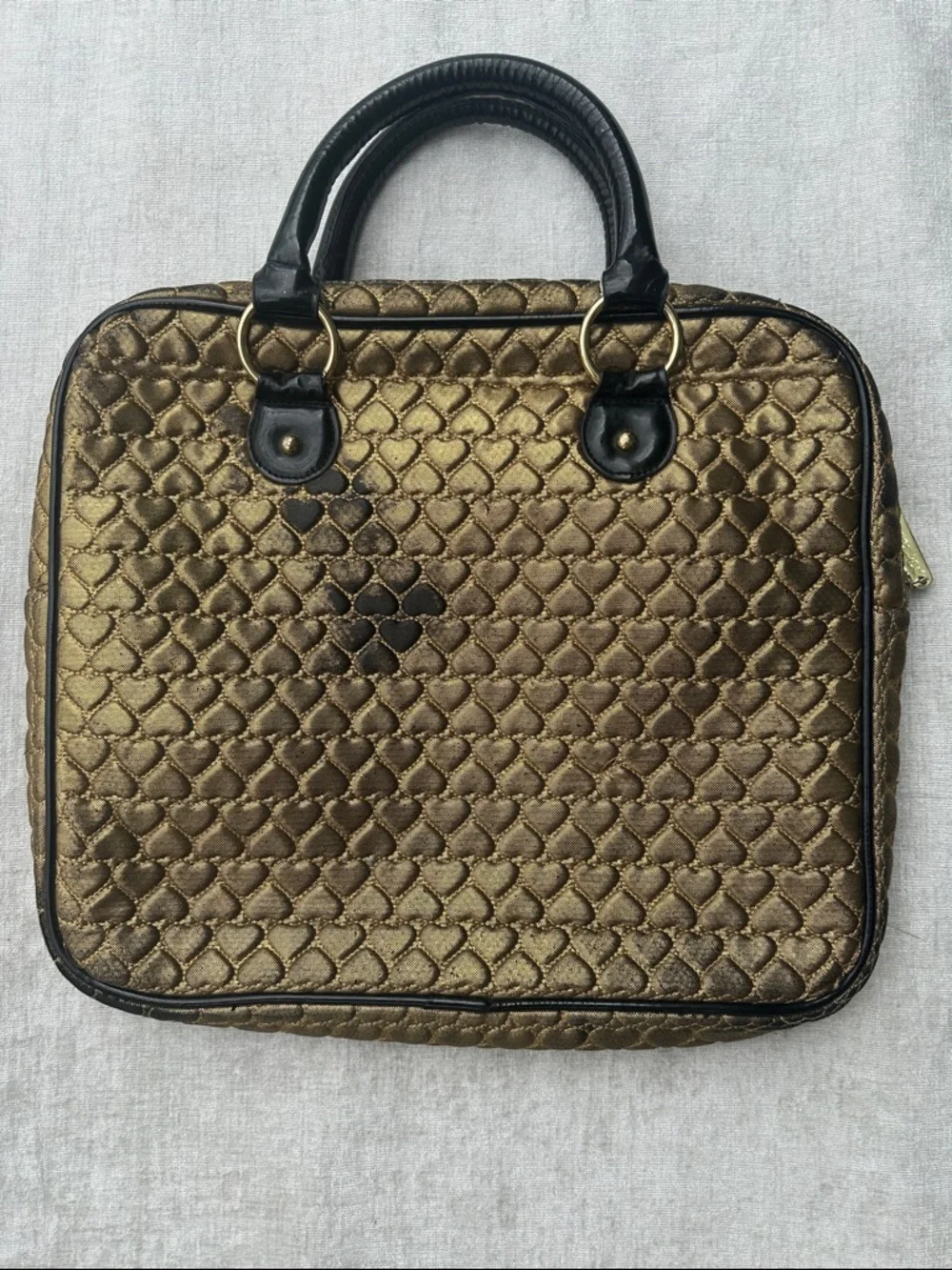 Betsey Johnson Metallic Gold Quilted Laptop Bag Briefcase Tote